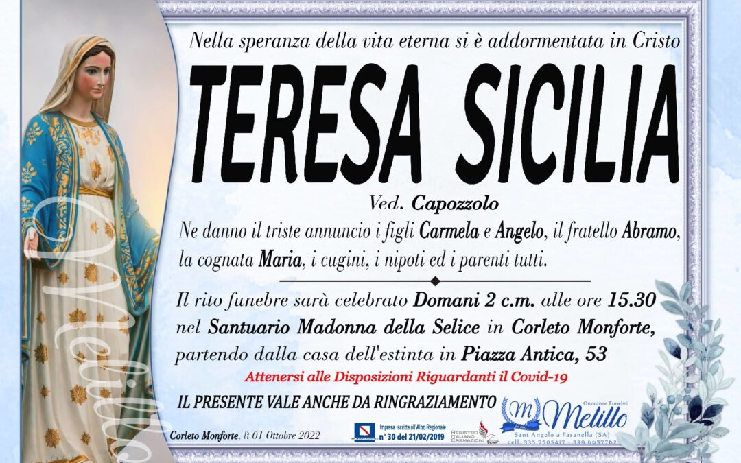 Teresa Sicilia  07/08/1935 – 01/10/2022